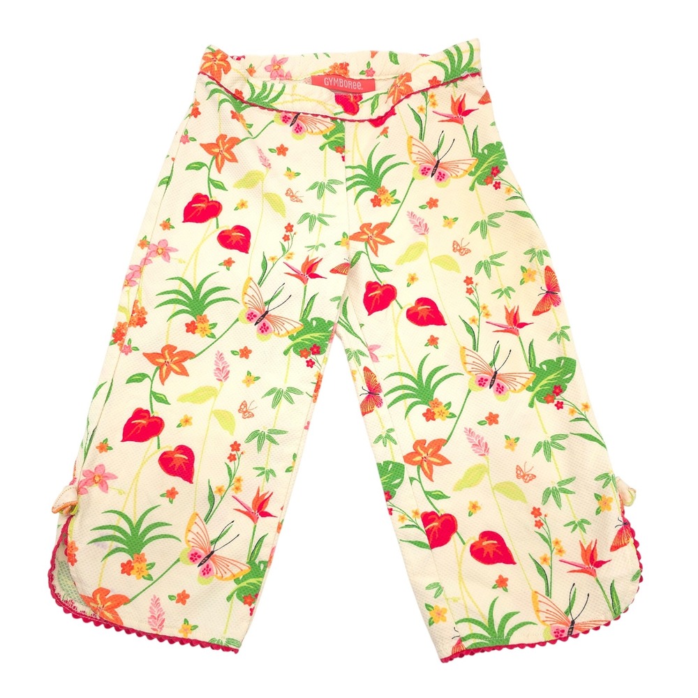 Vintage 2004 Gymboree Kids Tropical Butterfly Floral Cotton Pants Size 6